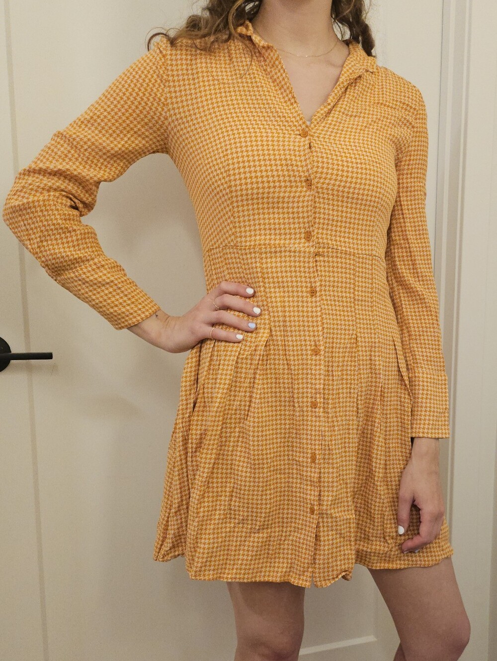 & Other Stories Orange And White Houndstooth 70s Dress Size 4